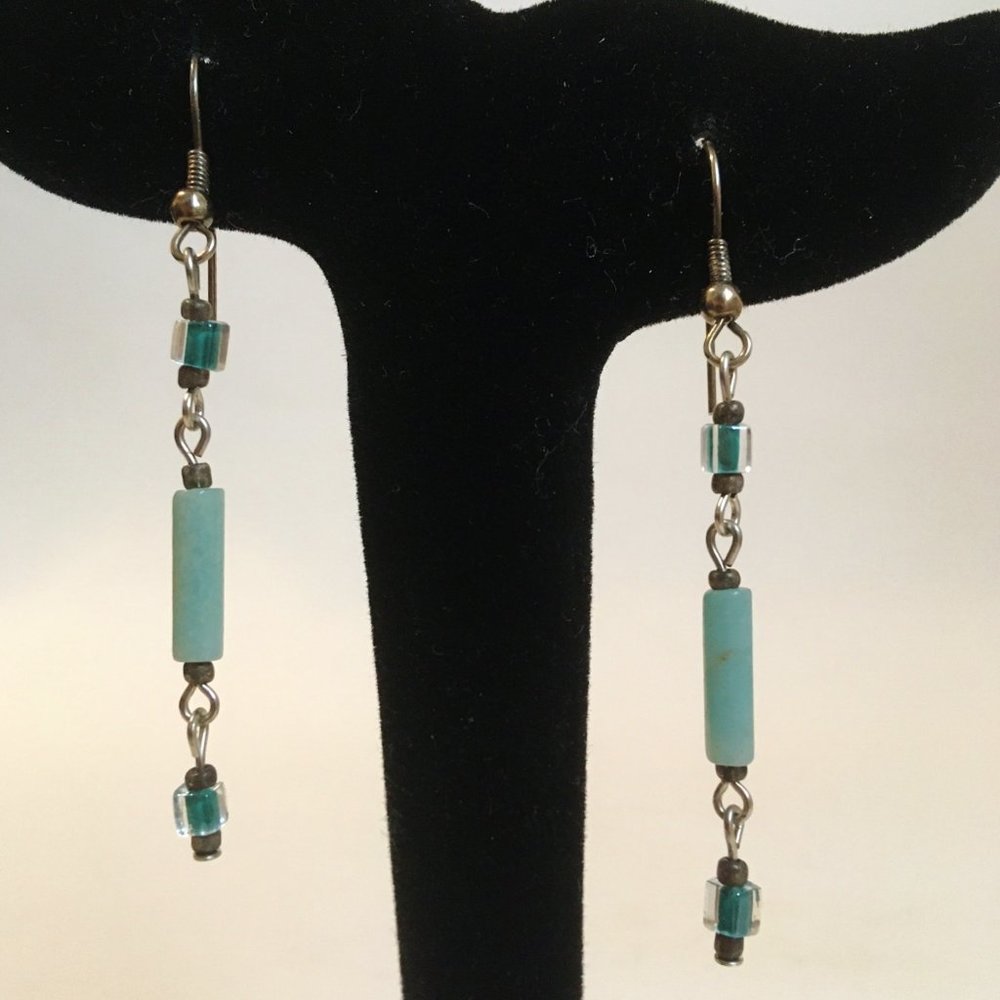 Teal Aqua Earrings Handcrafted Beaded Dangle Silver Tone Metal Pierced New Gift